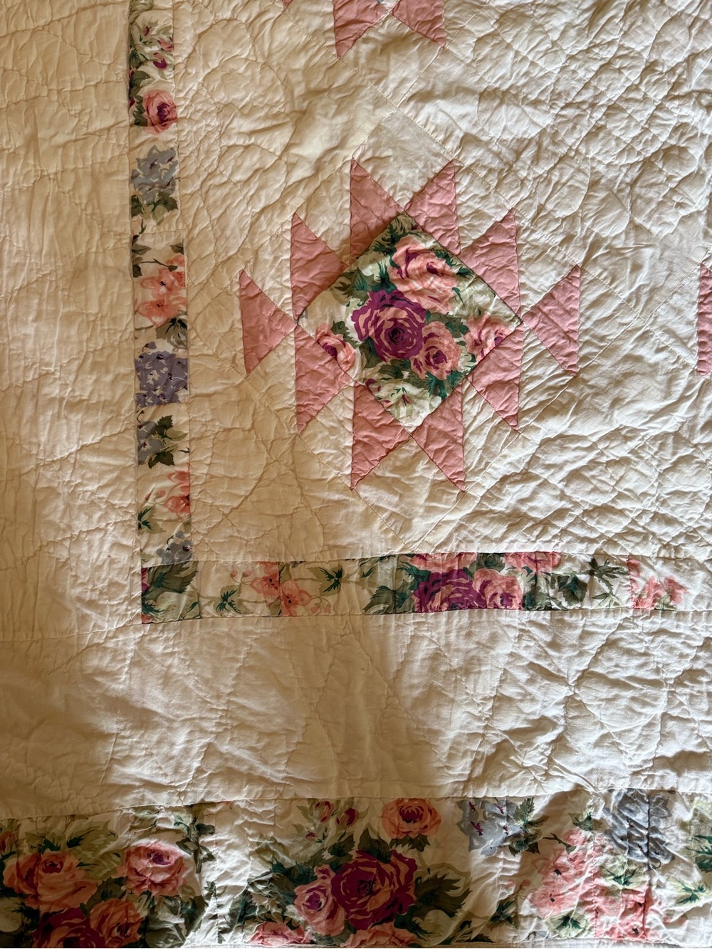 Vintage Cottage Core 65x80 Rose Floral Patchwork Quilt
